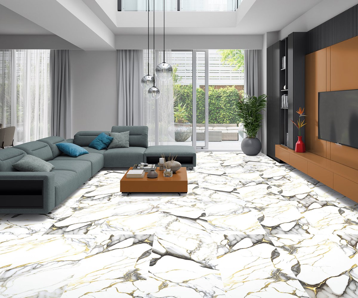 Job Lot: 51 Tiles (38 sq.m) Magnum Gold Marble Effect Polished Porcelain 60x120cm Wall and Floor Tile - TILES Paradise