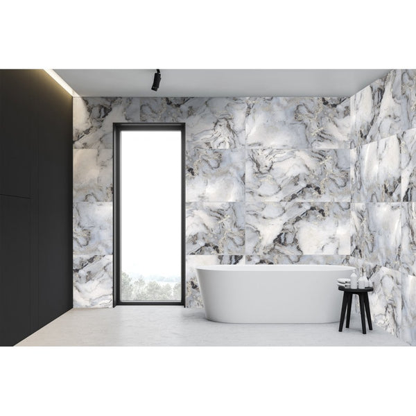 Job Lot Deal: 35 Tiles (25 sq.m) Exotica Silver Polished Porcelain 60x120cm Wall and Floor Tile