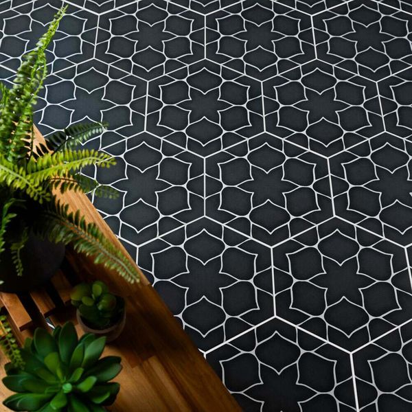 Kerala Hexagon Patterned 285 x 330mm Porcelain Tile - Charcoal
