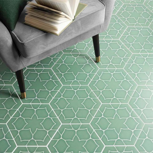 Kerala Hexagon Patterned 285 x 330mm Porcelain Tile - Green