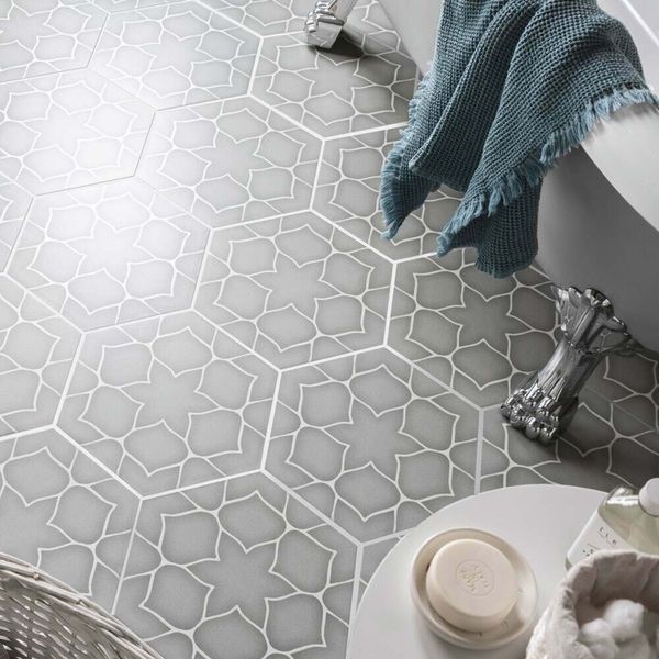 Kerala Hexagon Patterned 285 x 330mm Porcelain Tile - Grey