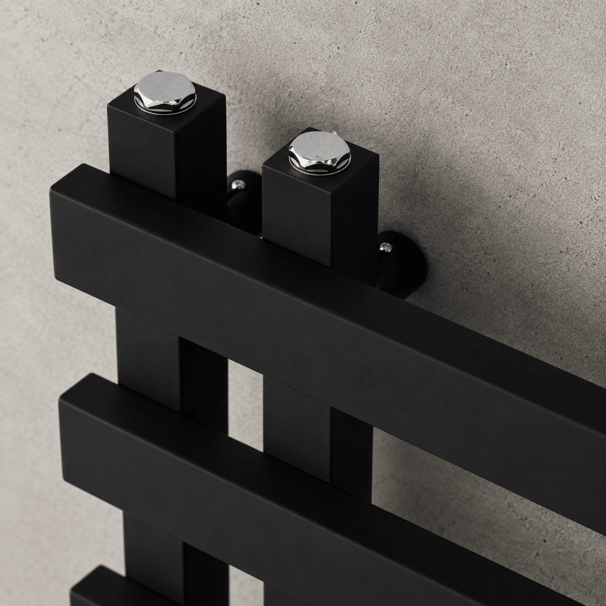 Lazio 1200x500mm Matt Black Heated Towel Rail – 11 Bar Ladder Radiator, Central Connection - TILES Paradise