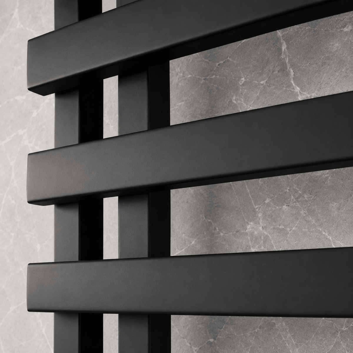Lazio 1200x500mm Matt Black Heated Towel Rail – 11 Bar Ladder Radiator, Central Connection - TILES Paradise