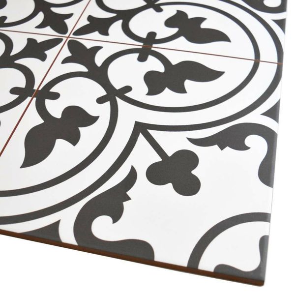 Birbin Monochrome Black Satin 45x45cm Patterned Ceramic Wall & Floor Tiles