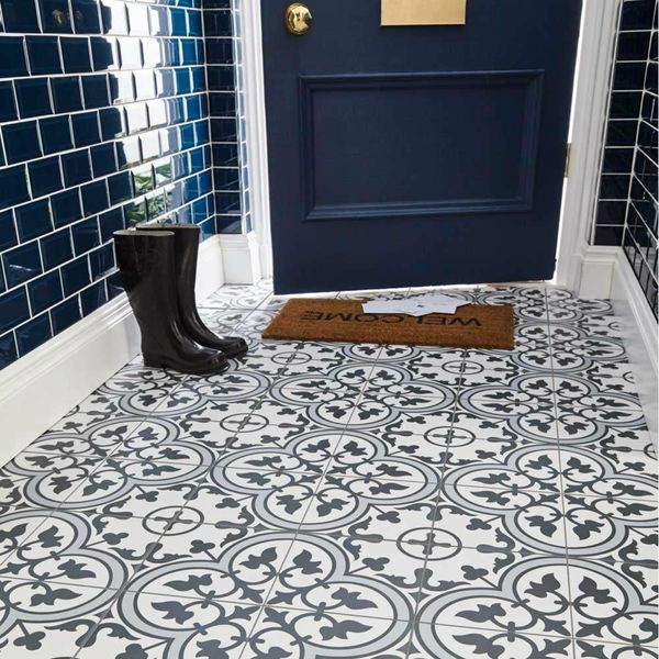 Birbin Monochrome Dark Blue Satin 45x45cm Patterned Ceramic Wall & Floor Tiles