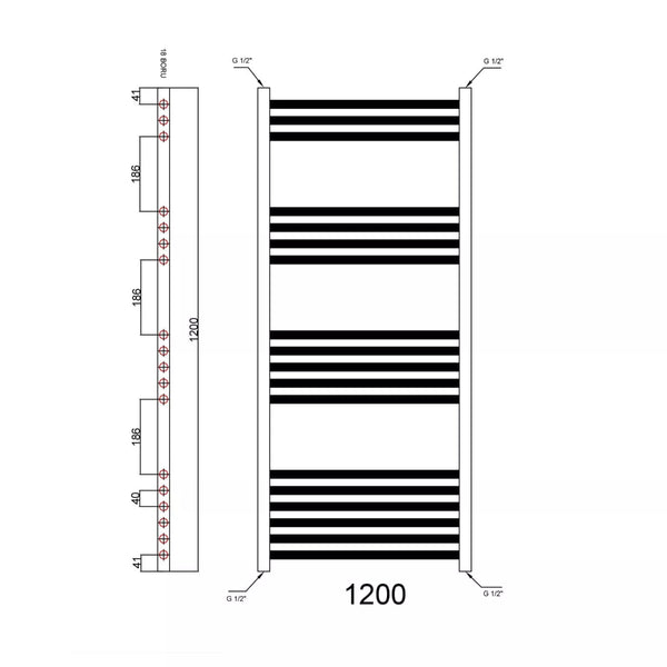 Lumaoval Round Chrome Heated Towel Rail 1200x400mm – Wall-Mounted Radiator