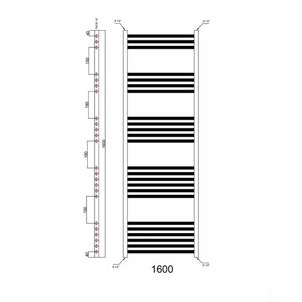Lumaoval Round Chrome Heated Towel Rail 1600x400mm – Wall-Mounted Radiator
