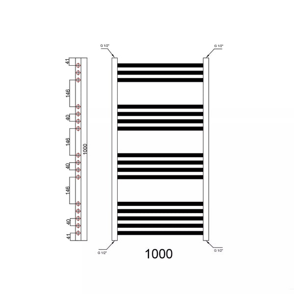 Lumaoval Round Matt Black Heated Towel Rail 1000x400mm – Wall-Mounted Radiator