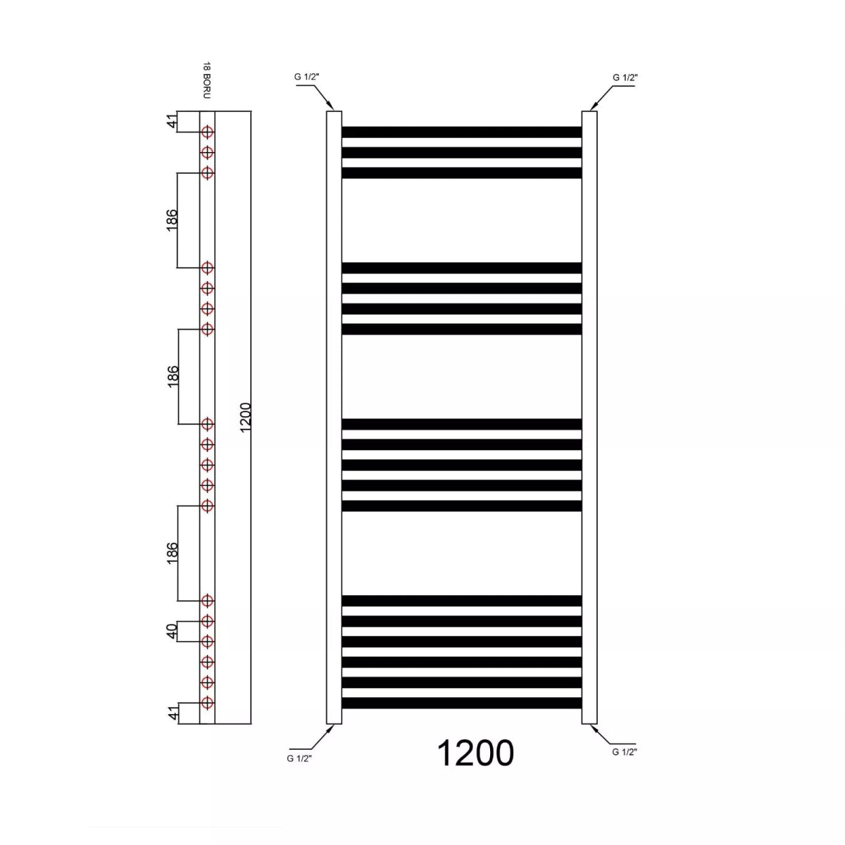 Lumaoval Round Matt Black Heated Towel Rail 1200x500mm – Wall - Mounted Radiator - TILES Paradise