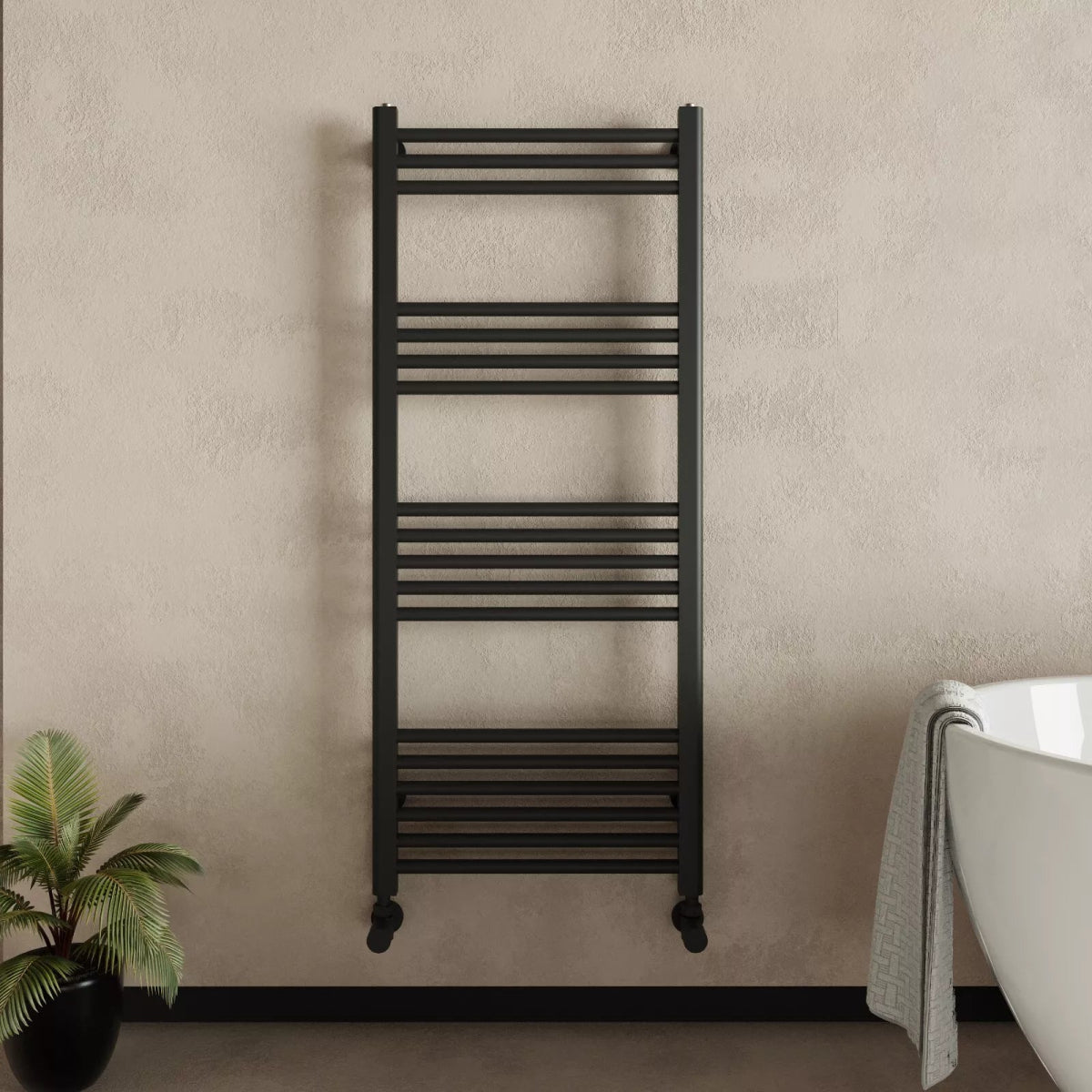 Lumaoval Round Matt Black Heated Towel Rail 1400x600mm – Wall - Mounted Radiator - TILES Paradise