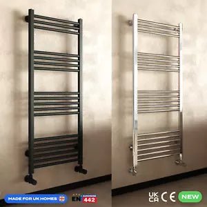 Lumaoval Round Matt Black Heated Towel Rail 1200x600mm – Wall-Mounted Radiator