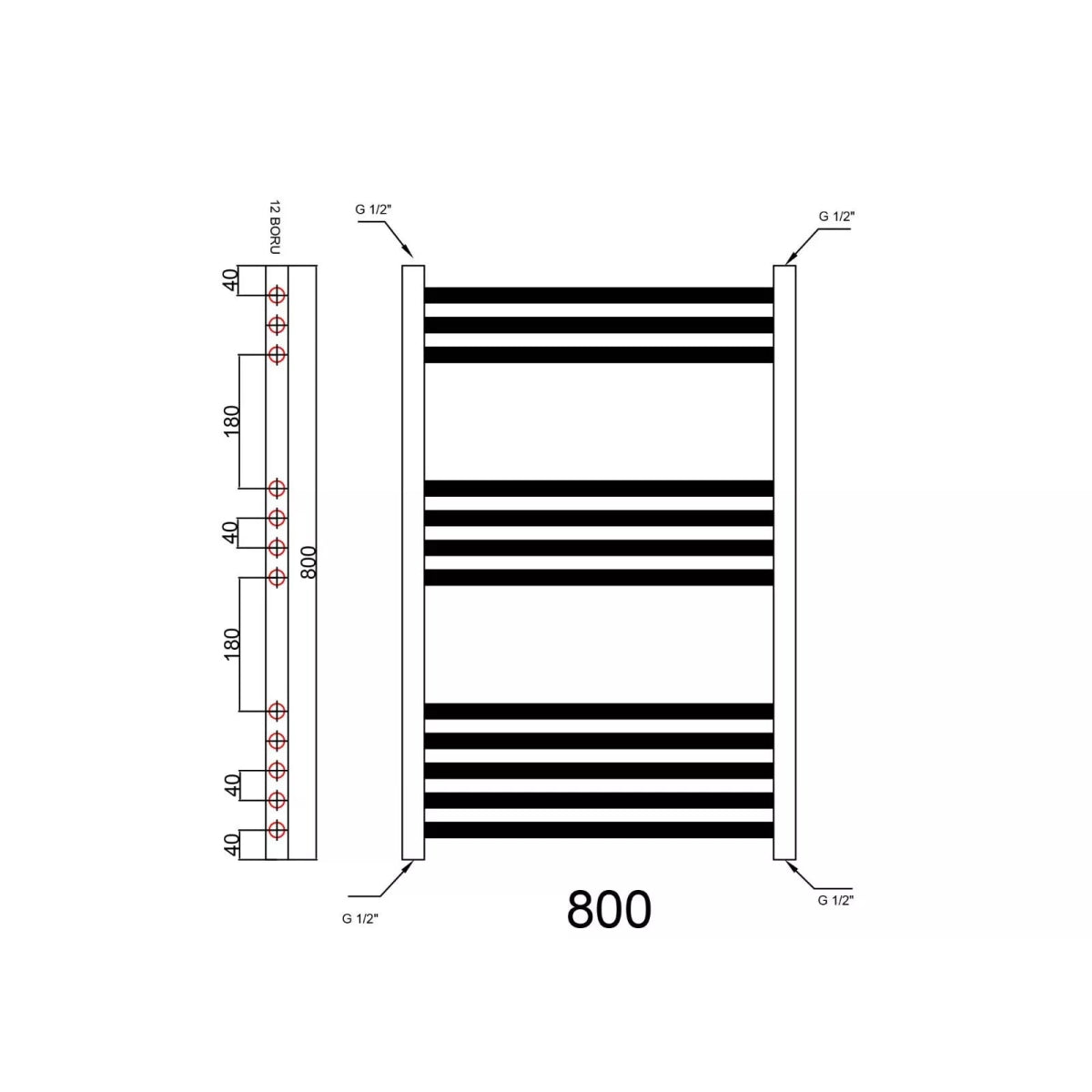 Lumaoval Round Matt Black Heated Towel Rail 800x400mm – Wall - Mounted Radiator - TILES Paradise