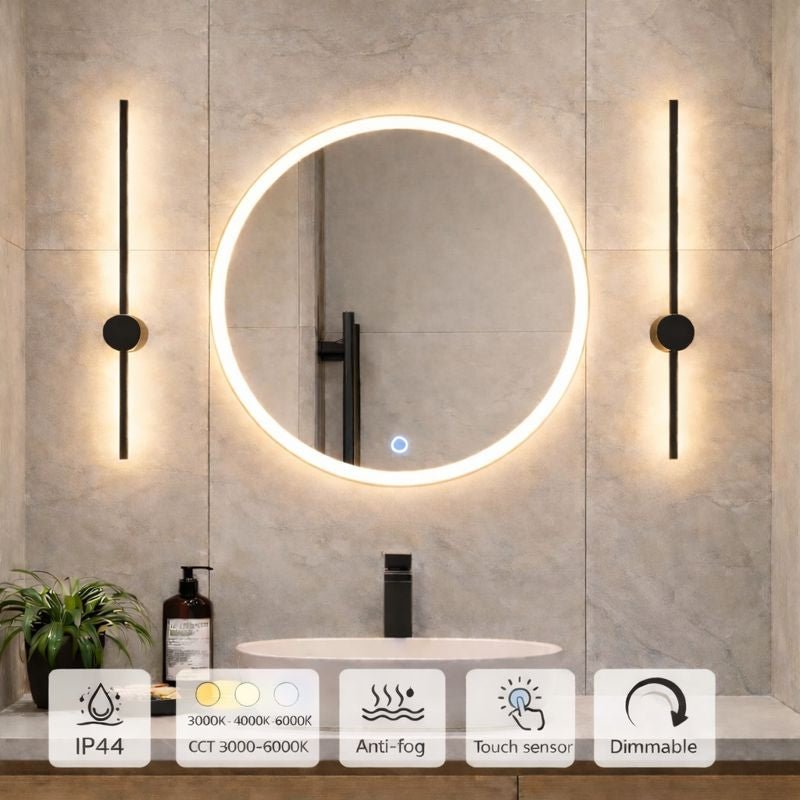 Lumora 600mm Round Edge - Frosted LED Bathroom Mirror – Tri - Colour Dimmable, Touch & Demister - TILES Paradise
