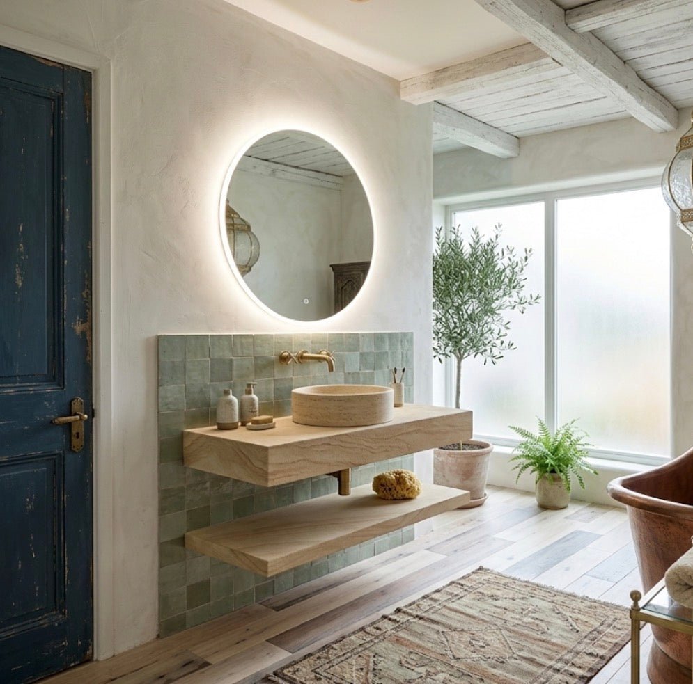 Lumora 600mm Round Edge - Frosted LED Bathroom Mirror – Tri - Colour Dimmable, Touch & Demister - TILES Paradise