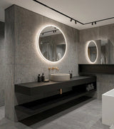 Lumora 600mm Round Edge-Frosted LED Bathroom Mirror – Tri-Colour Dimmable, Touch & Demister