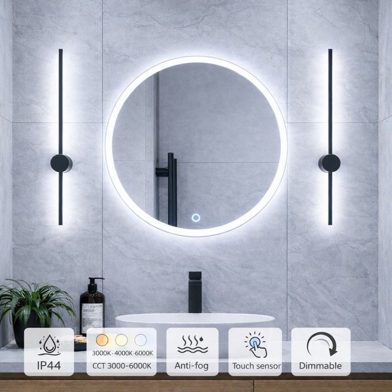 Lumora 600mm Round Edge - Frosted LED Bathroom Mirror – Tri - Colour Dimmable, Touch & Demister - TILES Paradise