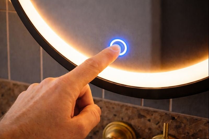 Lumora 600mm Round LED Bathroom Mirror – Matt Black, Dimmable Tri - Light, Anti - Fog - TILES Paradise