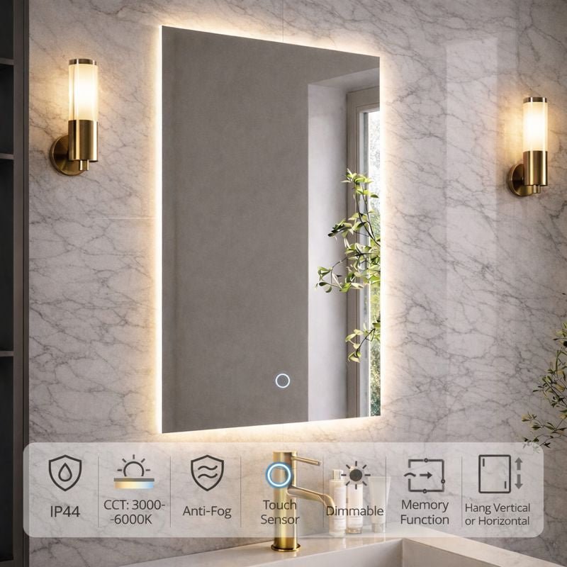Lumora 700 × 500mm Backlit LED Bathroom Mirror – Tri - Light, Anti - Fog & Touch Control - TILES Paradise
