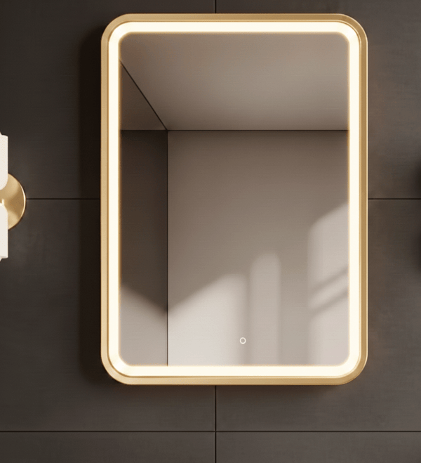 Lumora 700x500mm Brushed Brass LED Illuminated Bathroom Mirror - Anti-Fog - Vertical/Horizontal