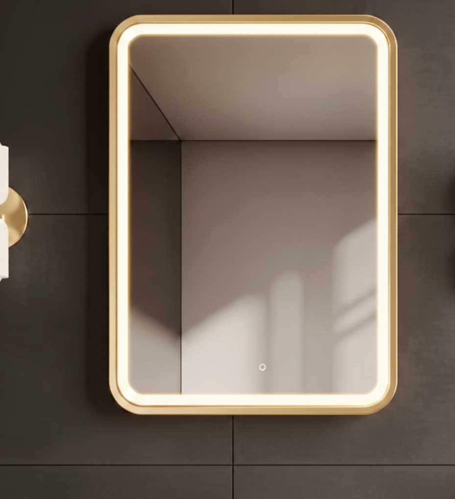 Lumora 700x500mm Brushed Gold LED Illuminated Bathroom Mirror - Anti - Fog - Vertical/Horizontal - TILES Paradise
