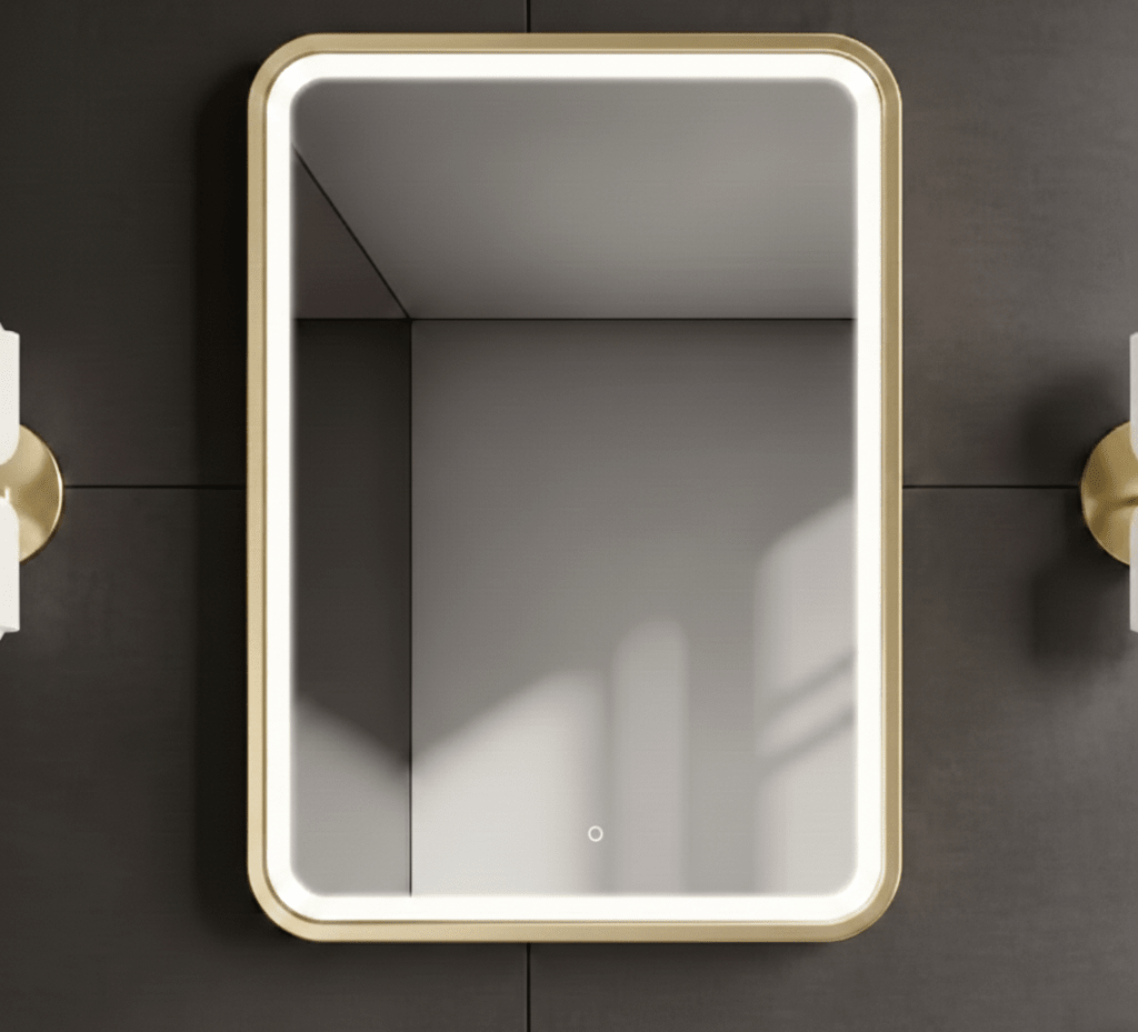 Lumora 700x500mm Brushed Gold LED Illuminated Bathroom Mirror - Anti - Fog - Vertical/Horizontal - TILES Paradise