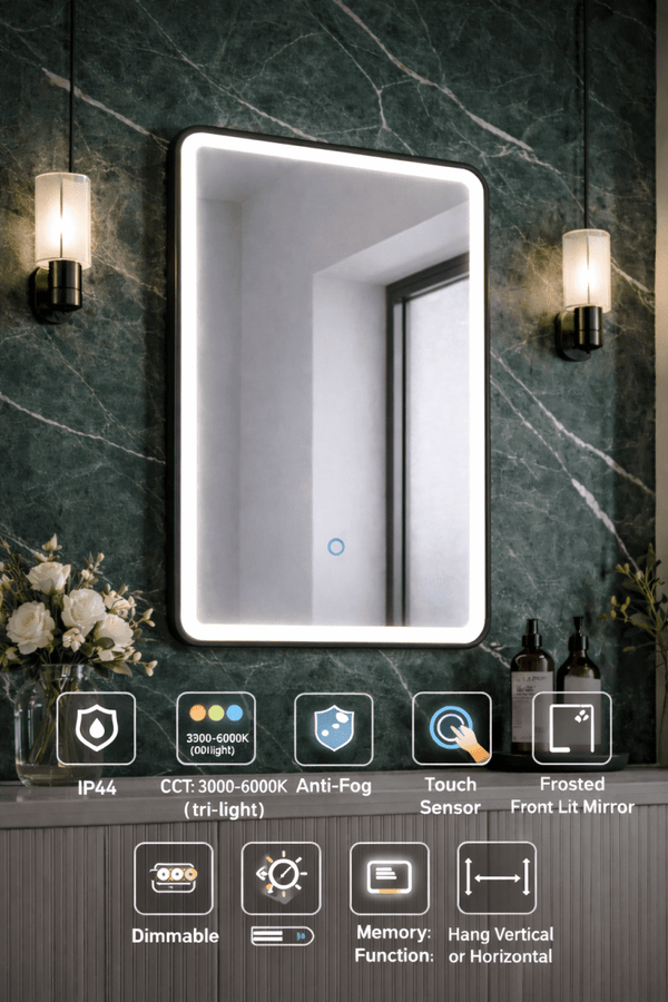 Lumora 700x500mm Matt Black LED Bathroom Mirror - Anti-Fog - Dimmable Tri-Light