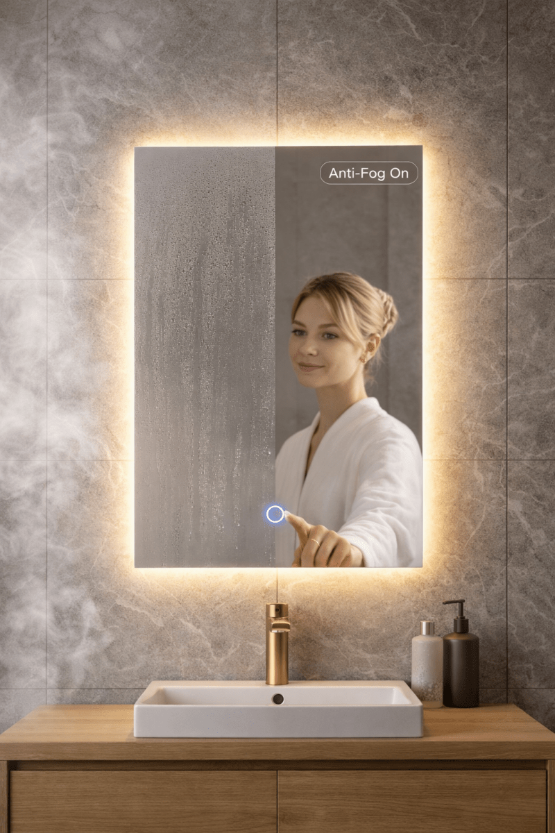 Lumora 800 × 600mm Backlit LED Bathroom Mirror – Tri - Light, Anti - Fog & Touch Control - TILES Paradise