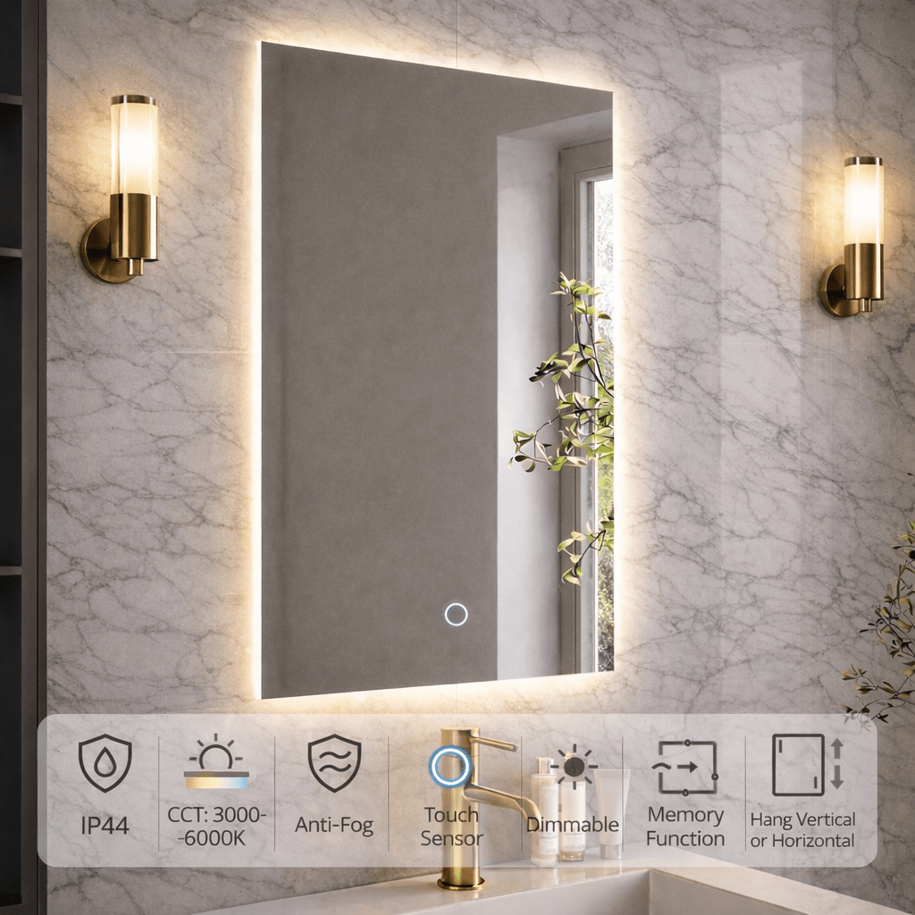 Lumora 800 × 600mm Backlit LED Bathroom Mirror – Tri - Light, Anti - Fog & Touch Control - TILES Paradise