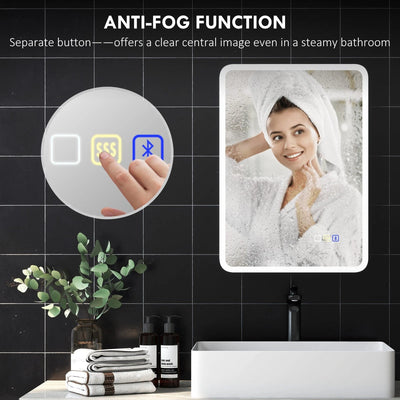 LustreLux 500x700mm Bluetooth LED Bathroom Mirror – Wall Mounted with Anti - Fog, Touch Control & 3 - Colour Dimmable Light - TILES Paradise