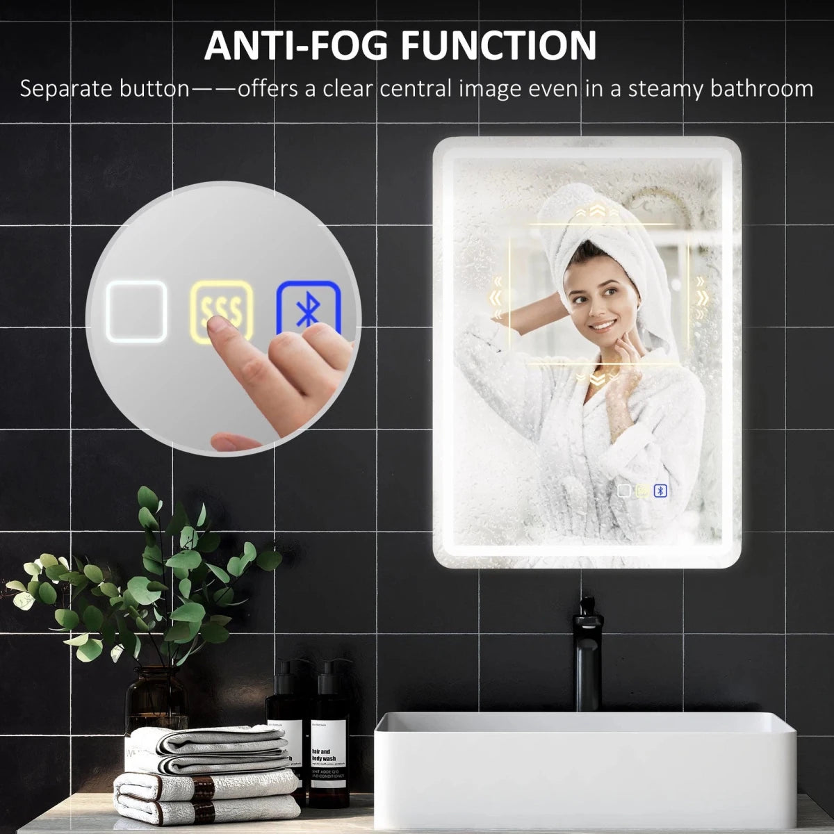 LustreLux 500x700mm Bluetooth LED Bathroom Mirror – Wall Mounted with Anti - Fog, Touch Control & 3 - Colour Dimmable Light - TILES Paradise
