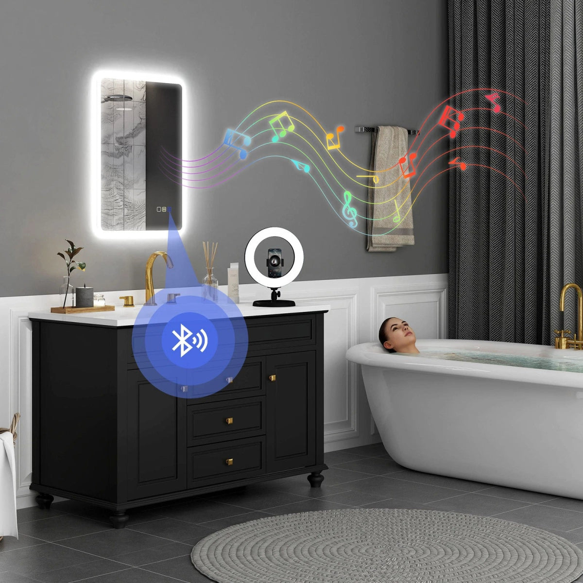 LustreLux 500x700mm Bluetooth LED Bathroom Mirror – Wall Mounted with Anti - Fog, Touch Control & 3 - Colour Dimmable Light - TILES Paradise