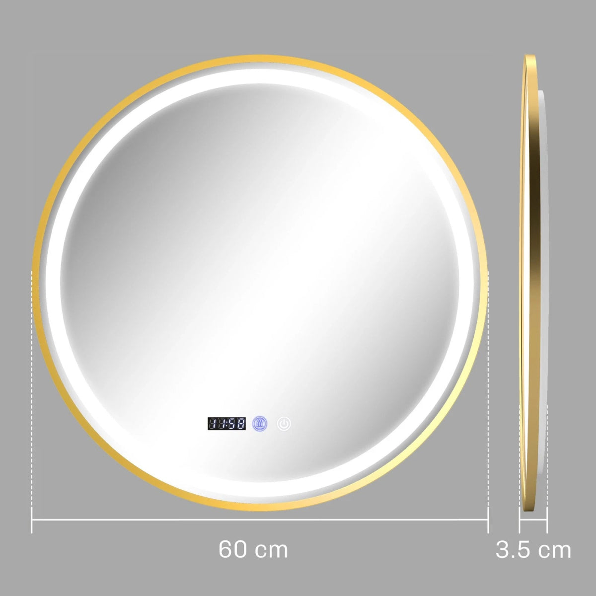 LustreLux 600mm Round LED Bathroom Mirror – Gold Frame | Wall Mounted, Anti - Fog, Dimmable Lighting, Smart Display - TILES Paradise