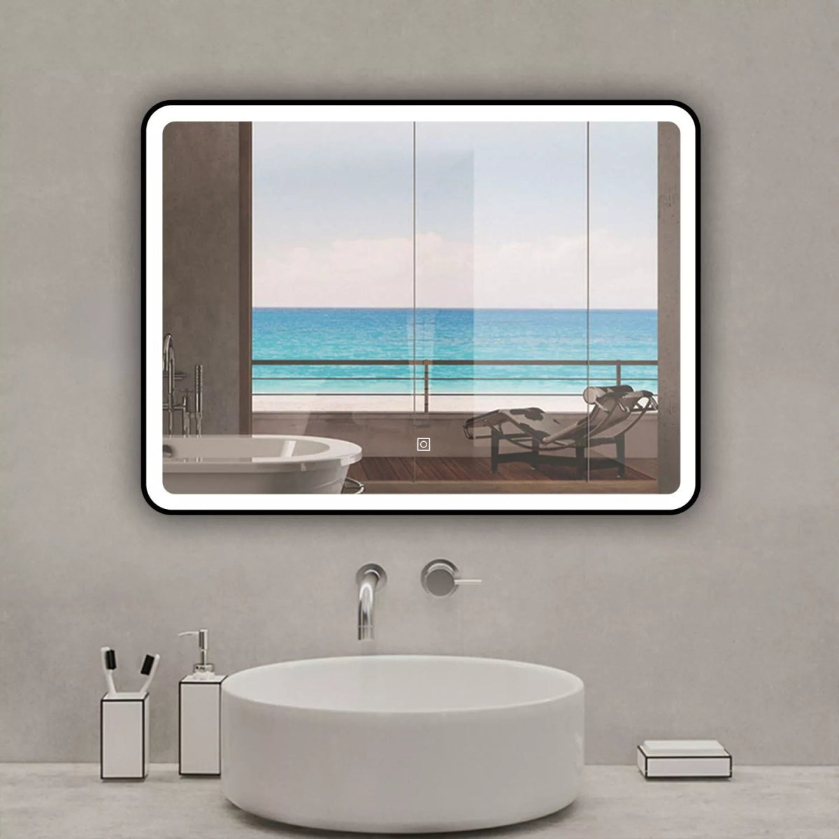 Luxore 1200x700mm Black Frame LED Mirror – Tri - Colour Dimmable Light, Touch Control, Demister Pad, Horizontal Mount - TILES Paradise