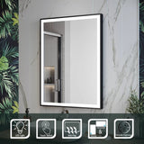 Luxore 600x800mm Black Frame LED Mirror – Cool White Light, Demister, Dimmable Touch Sensor, Vertical/Horizontal