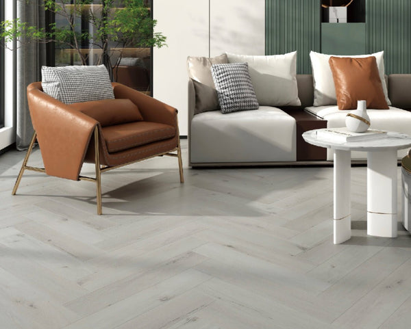 Luxura Ash Grey SPC Click Vinyl Flooring - 640x128mm | 6.5mm Herringbone