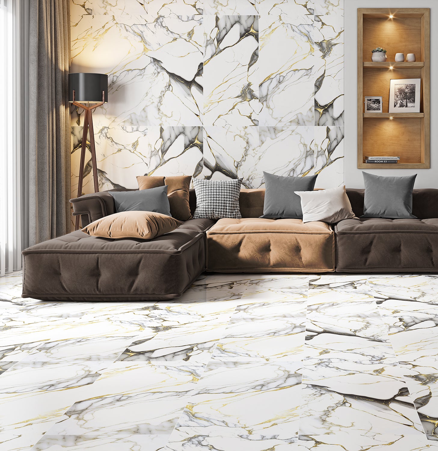 Magnum Gold Marble Effect Polished Porcelain 60x120cm Wall and Floor Tile