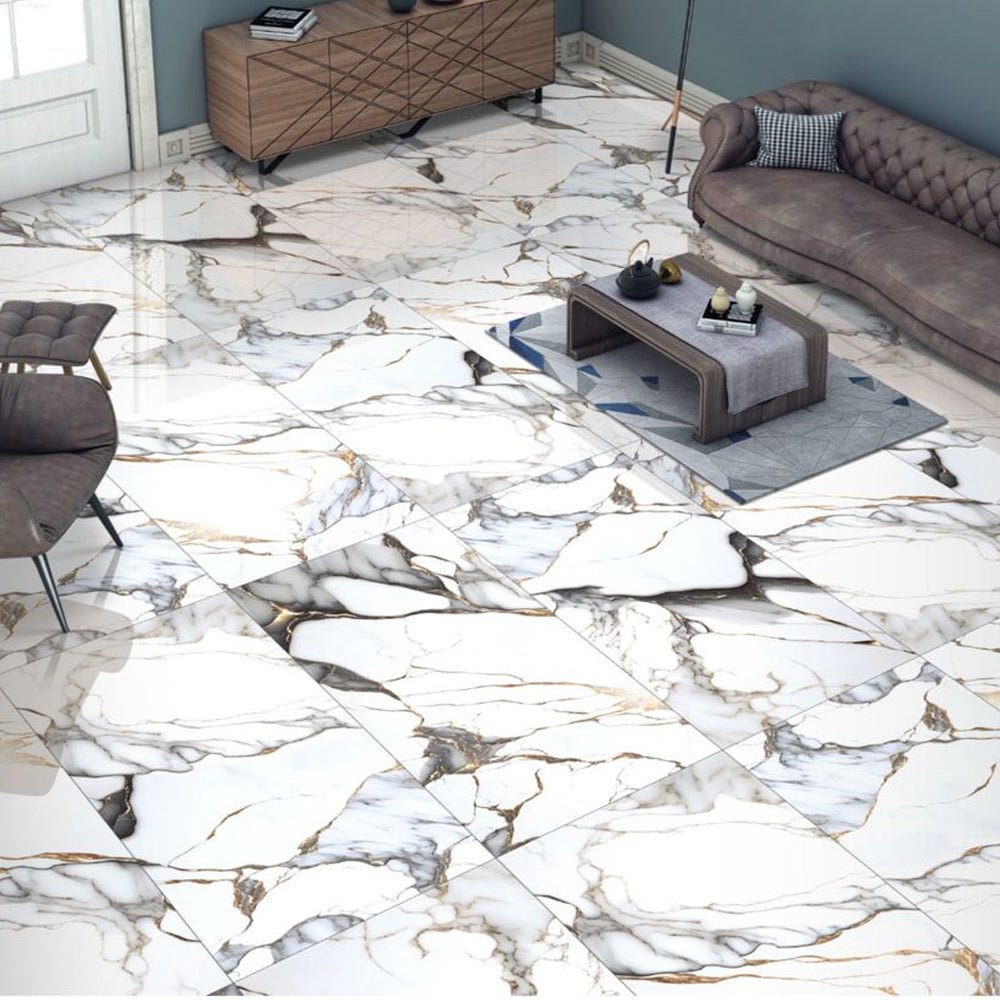 Magnum Gold Marble Effect Polished Porcelain 60x120cm Wall and Floor Tile - TILES Paradise