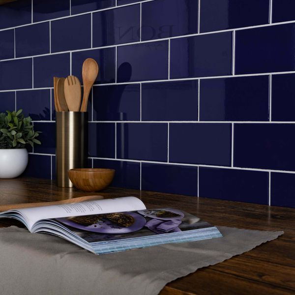 Liso Dark Blue Gloss 10x20cm Ceramic Metro Tiles