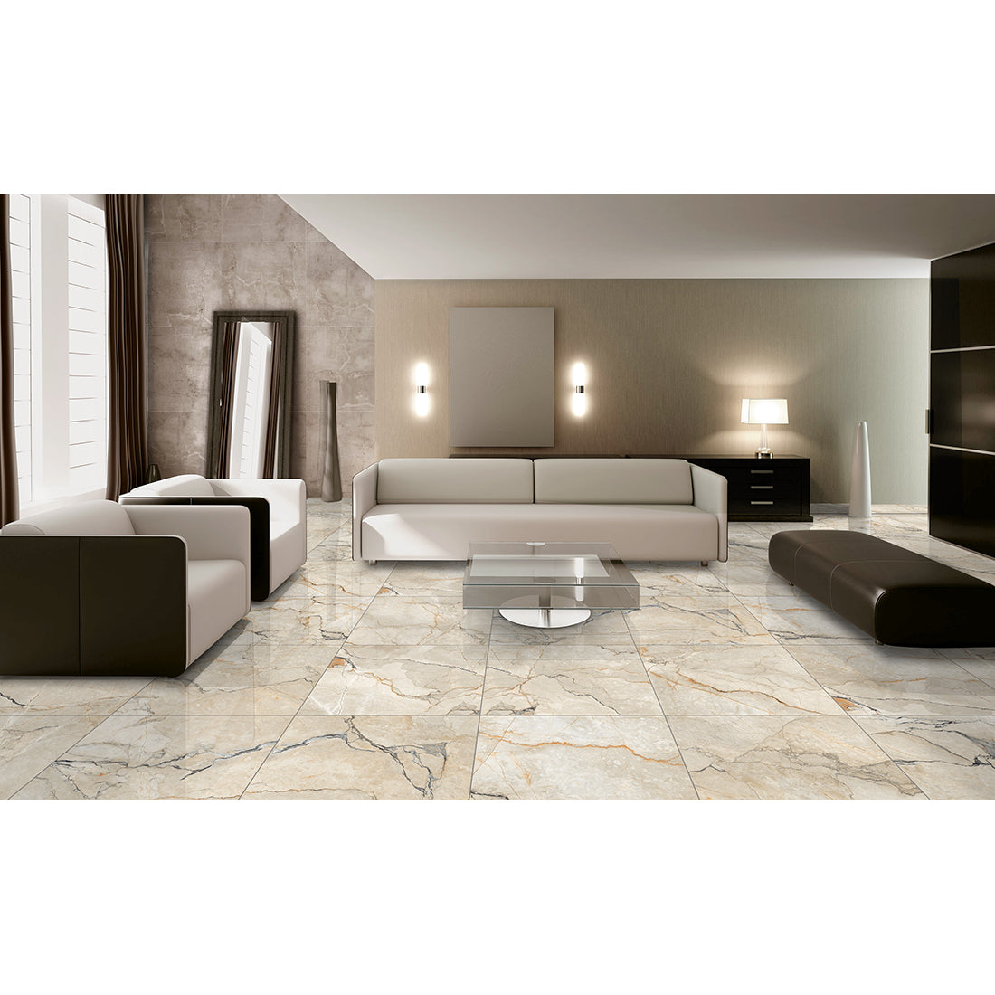 Job Lot Deal: 88 Tiles (32 sq.m) Sylvan Beige Marble Essence 60x60cm Polished Porcelain Wall & Floor Tile