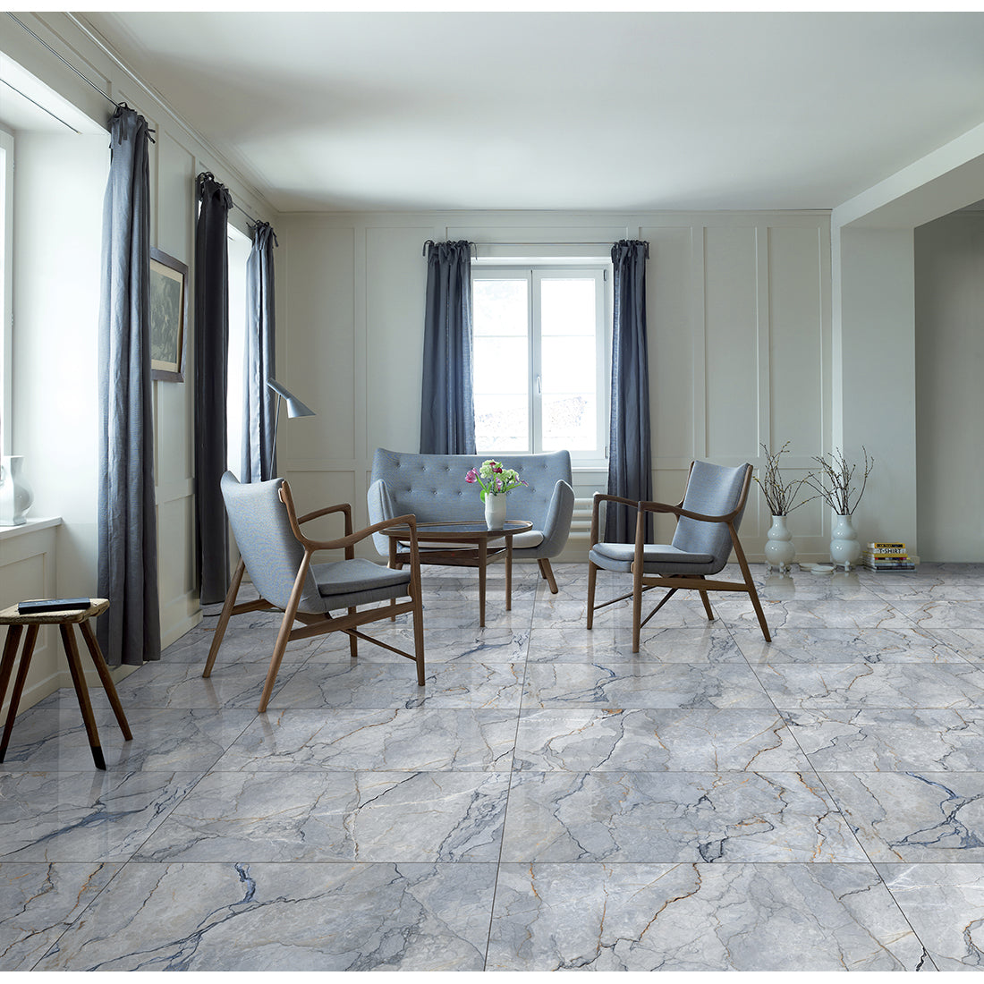 Job Lot Deal: 88 Tiles (32 sq.m) Sylvan Blue Marble Essence 60x60cm Matt Anti-Slip Porcelain Wall & Floor Tile