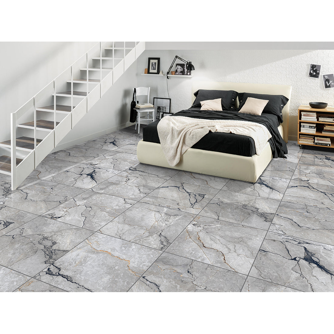 Job Lot Deal: 88 Tiles (32 sq.m) Sylvan Dark Grey Marble Essence 60x60cm Polished Porcelain Wall & Floor Tile