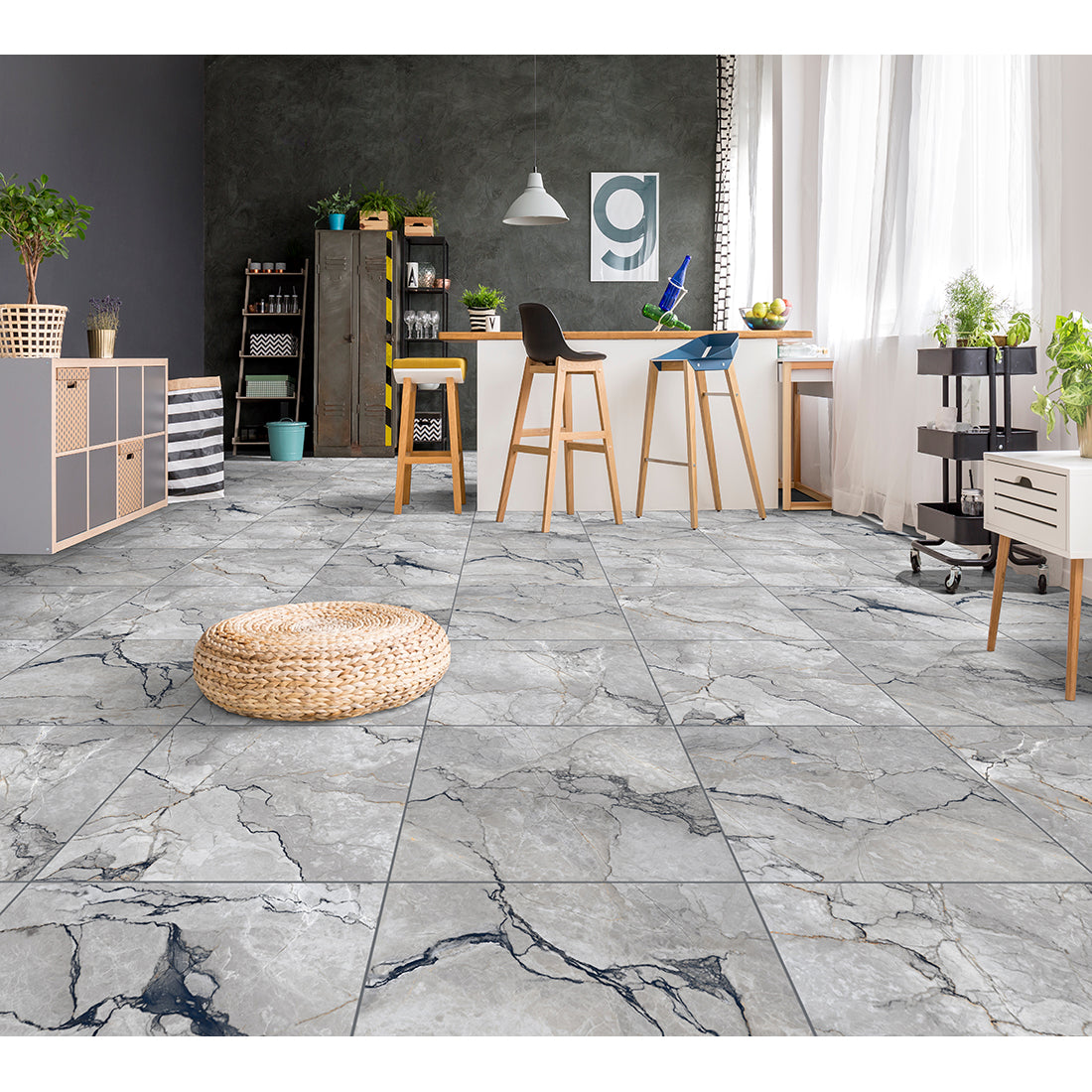 Job Lot Deal: 88 Tiles (32 sq.m) Sylvan Dark Grey Marble Essence 60x60cm Polished Porcelain Wall & Floor Tile