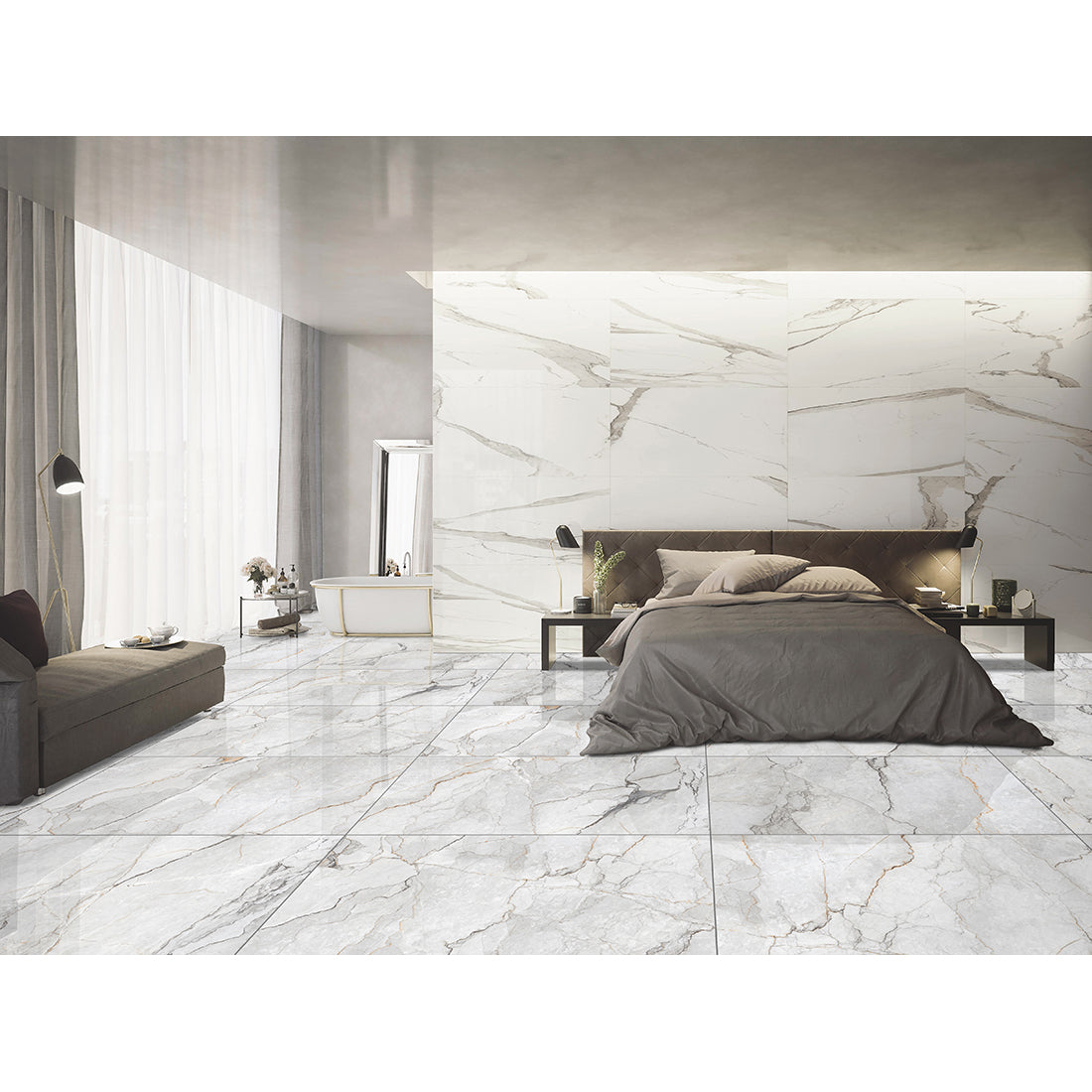 Job Lot Deal: 37 Tiles (27 sq.m) Sylvan Light Grey Marble Essence 60x120cm Polished Porcelain Wall & Floor Tile