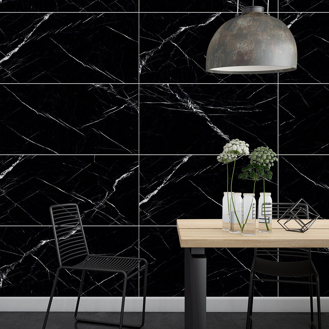 Rich Black & White 60x120cm Porcelain Polished Wall & Floor Tile