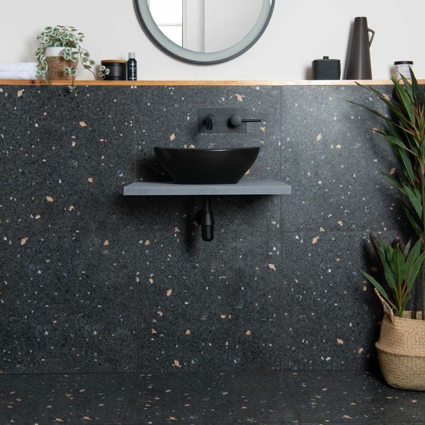 Terrazzo Black Matt 60x60cm Wall and Floor Tiles for Kitchen and Bathrooms