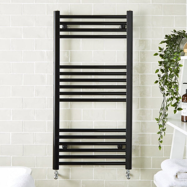 Matt Black Straight Ladder Heated Towel Rail – 22mm Bars