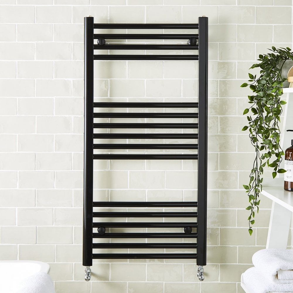 Matt Black Straight Ladder Heated Towel Rail – 22mm Bars