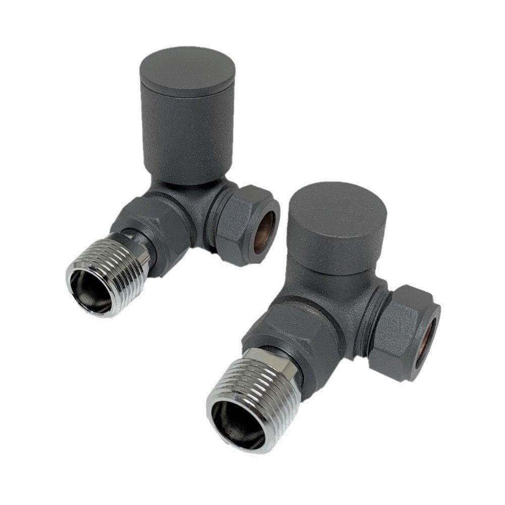 Modern Manual Radiator Valves 15mm (Pair) – Anthracite Grey – Corner