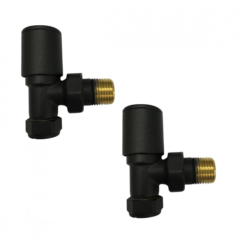 Modern Manual Radiator Valves 15mm (Pair) – Matt Black – Angled