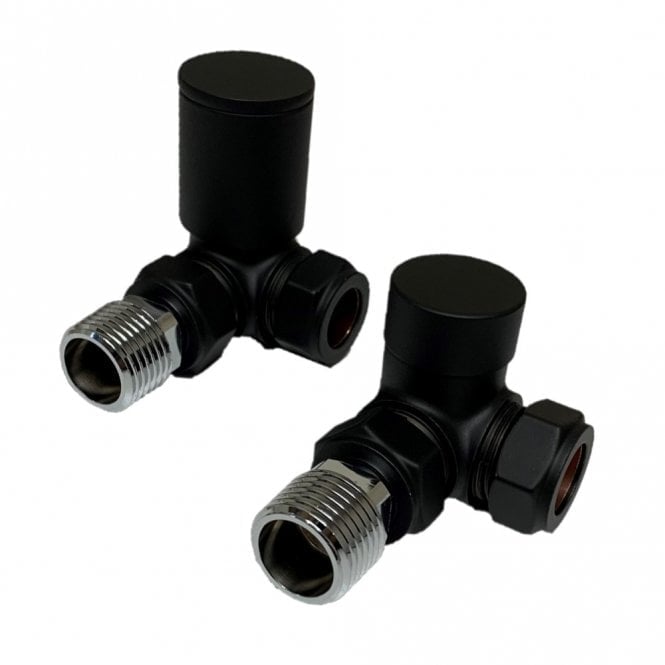 Modern Manual Radiator Valves 15mm (Pair) – Matt Black – Corner
